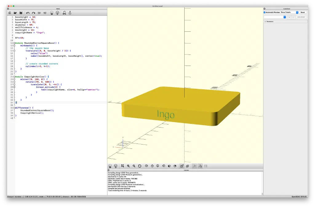 Debossed Text rendered in OpenSCAD