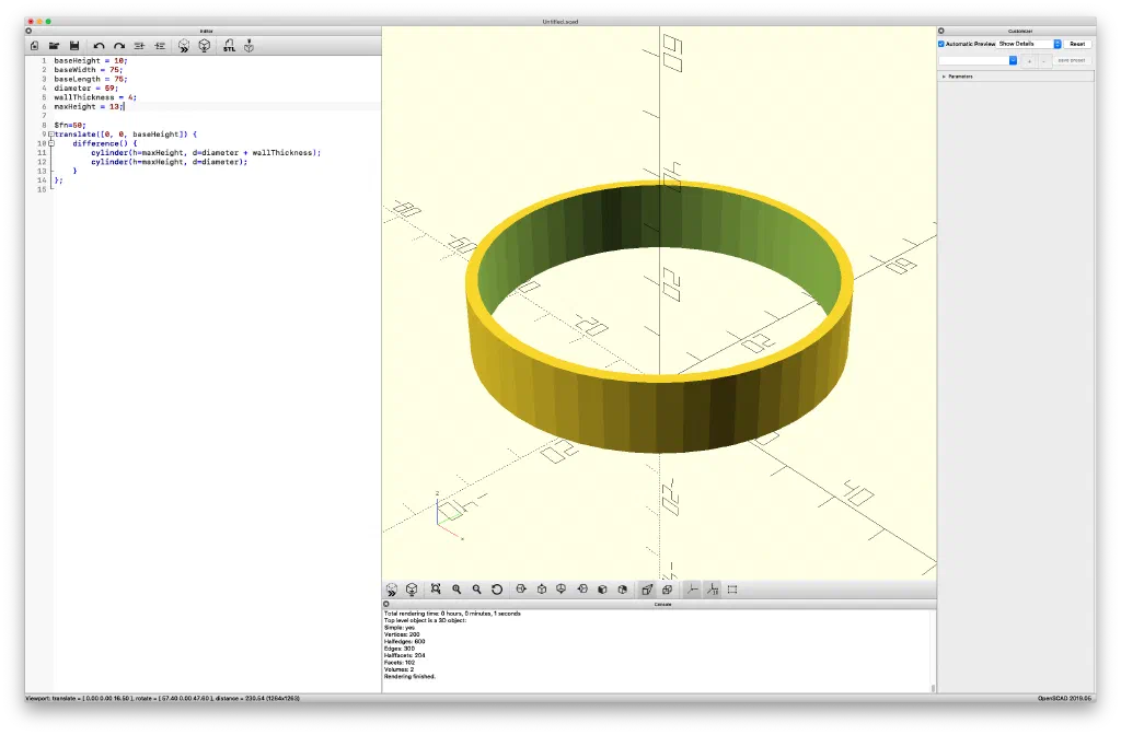 Hollow Cylinder rendered in OpenSCAD