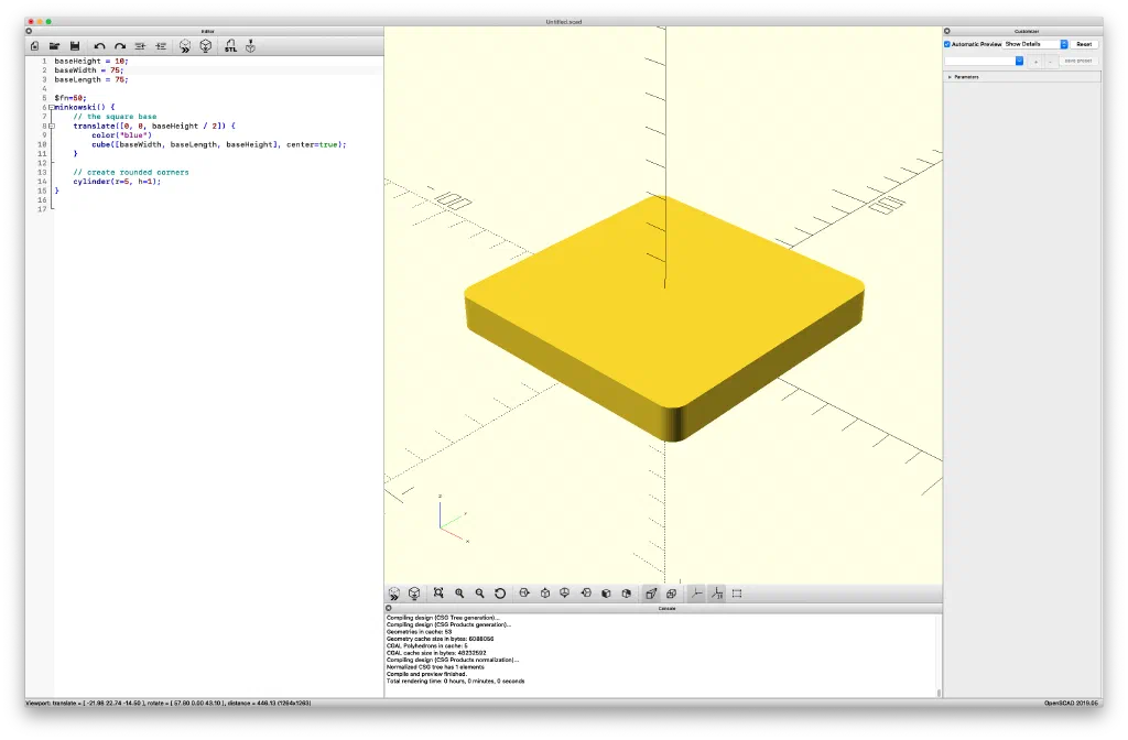 Square Base Debossed in OpenSCAD