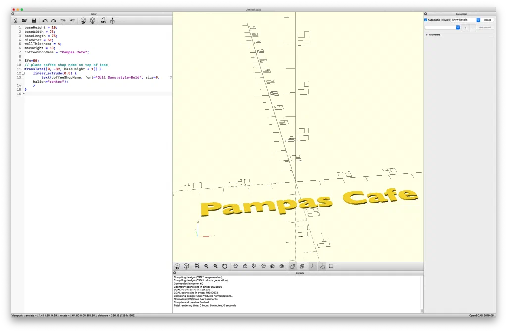 Top Text rendered in OpenSCAD