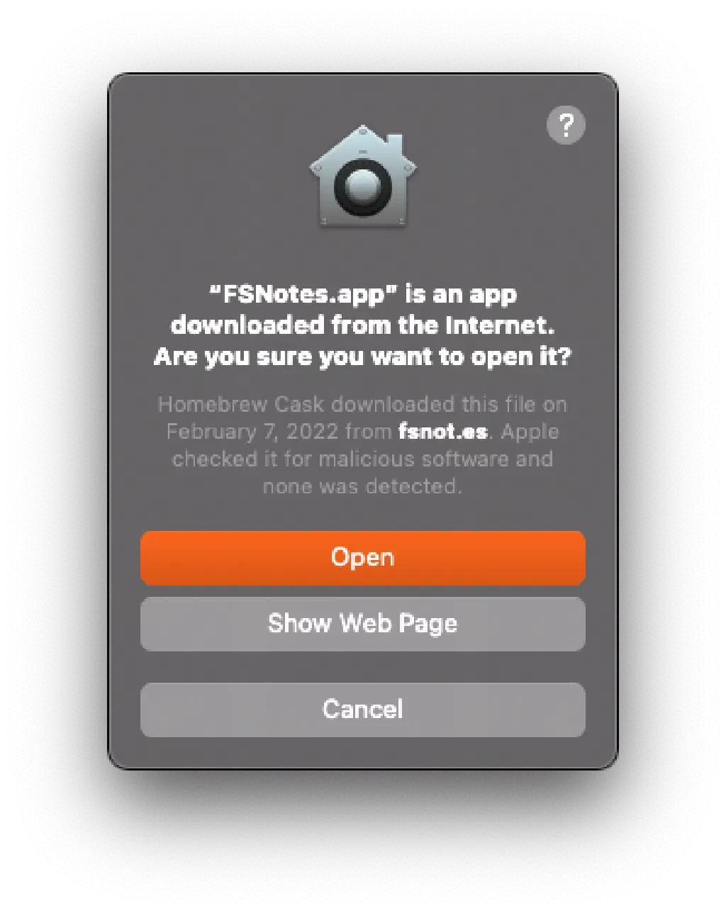 macOS Gatekeeper Confirmation Dialog