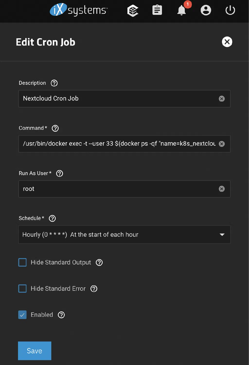 TrueNAS Cron Job Configuration